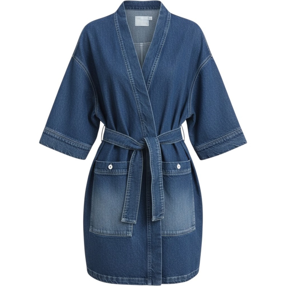 ASOS Blue Denim Belted Shirt Dress Short Sleeve Utility Mini US 12